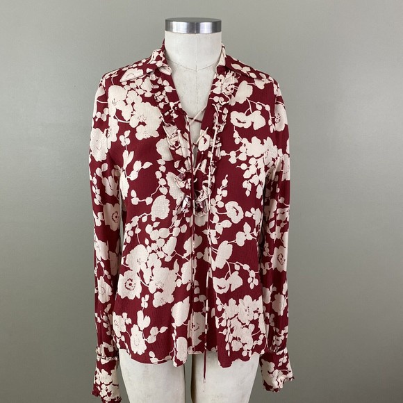 Alexis Tops - Alexis Womens Blouse Top S Red Floral Lace Up Boho Rayon Viscose Neiman Marcus